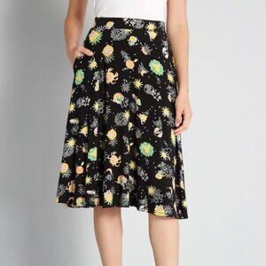 Modcloth Excellence Attained Knit A-Line Skirt S NEW Black Astrology Zodiac
